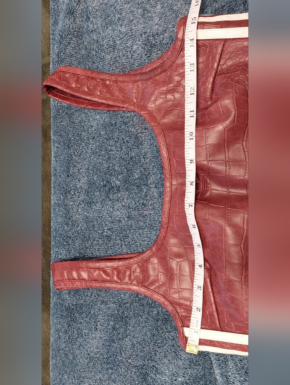 adidas Burgundy Croc-Texture Zip Pouch with Gold Logo . Pleather Corset . - Picture 10 of 12